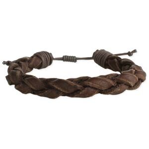 Brown Braided Leather Unisex Pull Bracelet
